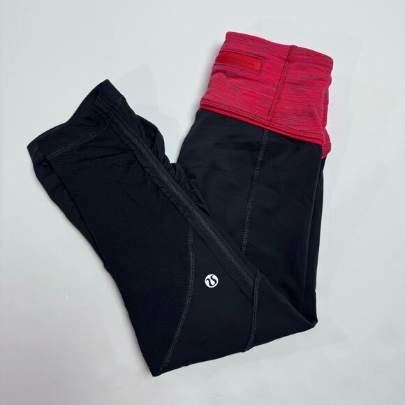 Lululemon Run For Your Life Crop Size 2 Running Leggings Deep Coal Space Red - Picture 14 of 14